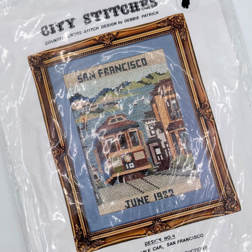 Vintage '82 Debbie Patrick San Francisco Cable Car Cross Stitch Chart Aida Floss